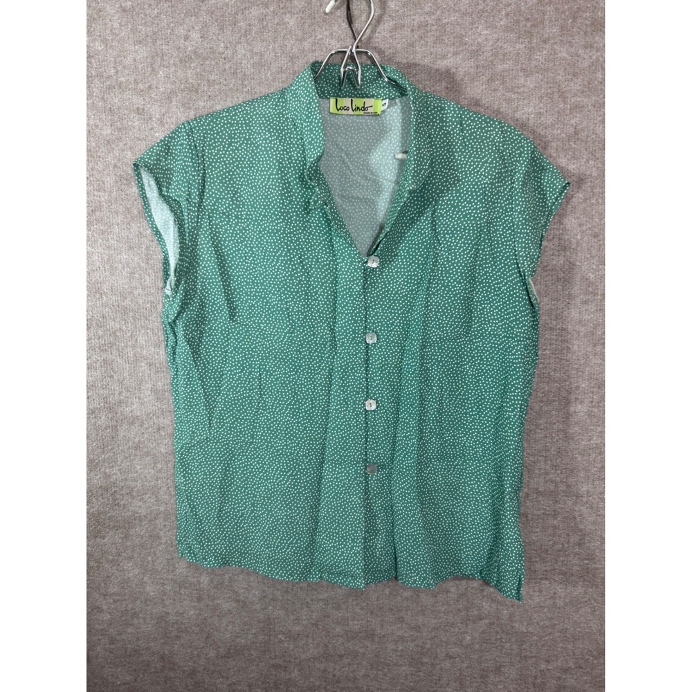 Loco Lindo Button Up Top Women S Green Polka Dot Cap Sleeve Rayon Rockabilly